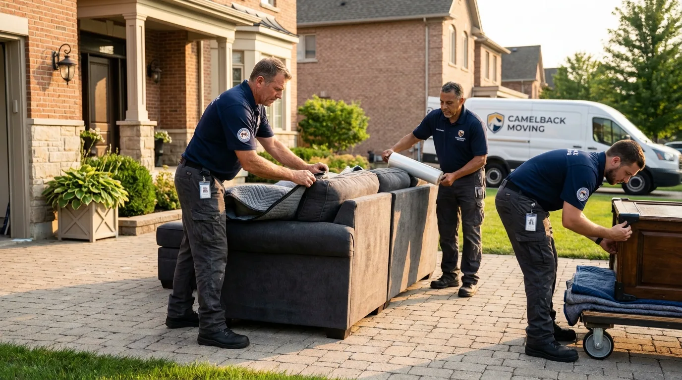Large estate moving crew wrapping furniture in Williamston, MI