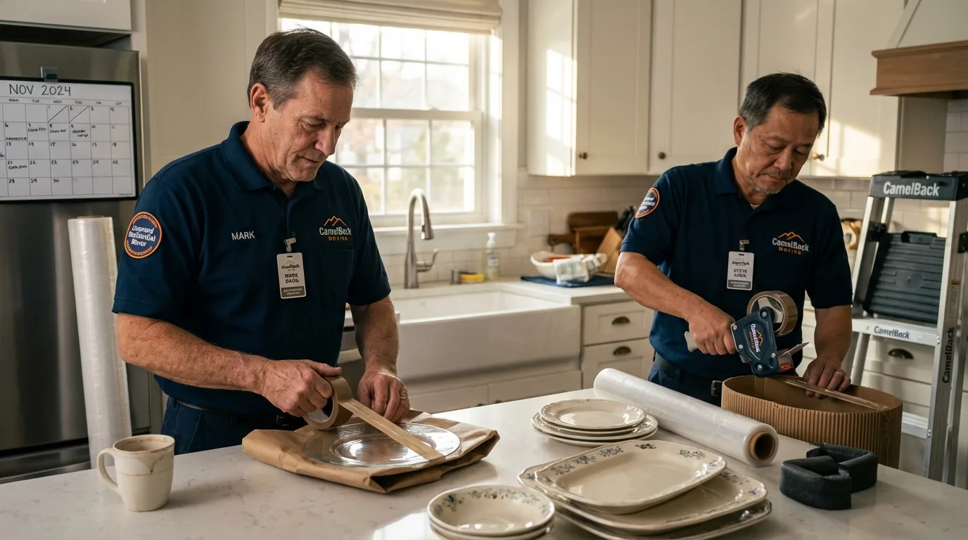 Professional crew packing kitchen dishware in Williamston, MI